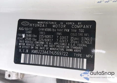 2017 Hyundai Tucson Se from USA, damaged, VIN KM8J23A47HU569722